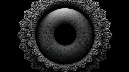 Poster - Intricate Ornate Frame Encircling a Detailed Eye Iris Monochromatic Gray Scale Image