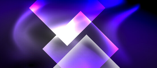 Poster - Abstract geometric shapes, vibrant purple hues, glowing effect. Minimalist design, dark background creates dramatic contrast. Modern digital art.