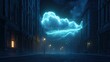 © RatWats - A glowing blue cloud hovers over a cobblestone street at night