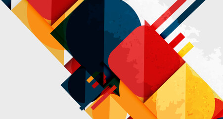 Poster - Abstract geometric shapes overlap, creating vibrant color blocks. Composition features bold lines, textures, modern design elements.