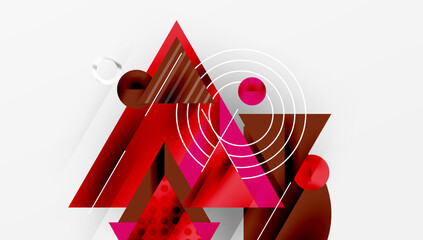 Poster - Abstract geometric composition. Red, brown tones dominate. Shapes overlap, creating dynamic visual interest. Minimalist design.