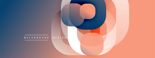 Fototapete - Abstract geometric shapes overlap. Gradient colors blend from blue to peach. Modern design elements create visual interest.
