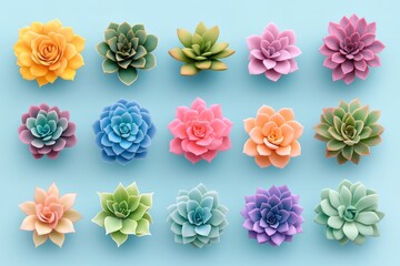 Poster - Colorful Succulent Arrangement on Soft Gradient Background