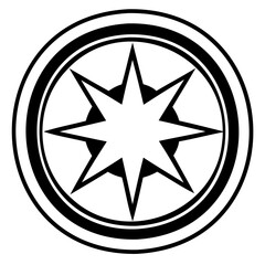 Poster - A black and white drawing of an eight pointed star inside of a circle with two rings around it on transparent background