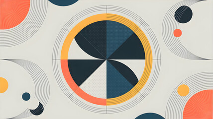 Poster - Abstract geometric circles and sunburst pattern with vintage texture overlay creating a retro modern design aesthetic