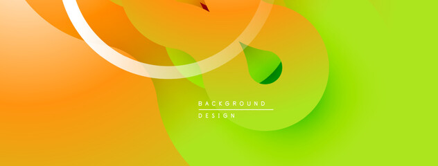 Poster - Abstract background features vibrant orange, yellow, green gradients. White curved lines, leaf shapes create dynamic composition. Modern design element.