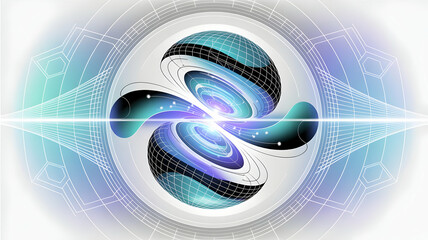 Poster - Abstract Dynamic Energy Orb With Swirling Galaxy Patterns Surrounded By Illuminated Digital Waves And Particles