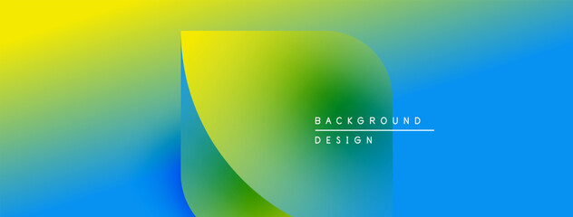 Poster - Abstract gradient background. Vivid yellow transitions into green, then blue. Minimalist design with text element. Smooth color flow.