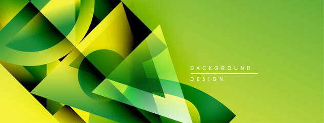 Fototapete - Abstract geometric shapes, vibrant green, yellow hues. Modern design, dynamic composition, gradient effects, clean aesthetic.