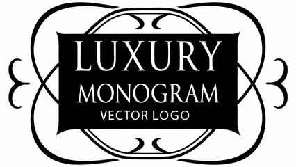 Poster - Luxury monogram vector logo with ornate black frame and decorative flourishes on a white background art created with generated ai