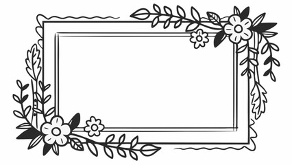 Aufkleber - Rectangular frame decorated with floral elements including flowers and leaves in a doodle style design created with generated ai