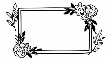 Poster - Black and white floral frame with roses and leaves in the corners for decoration or invitation card created with generated ai