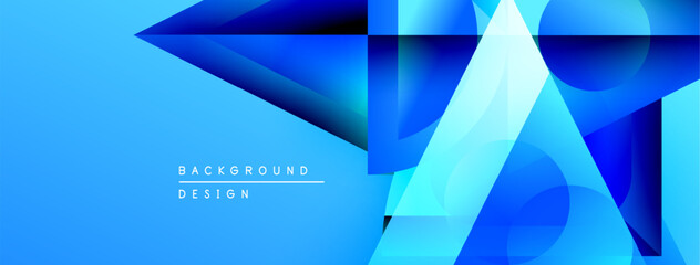Poster - Abstract blue geometric shapes overlap. Gradient colors create dynamic visual effect. Modern design suitable for backgrounds, banners.