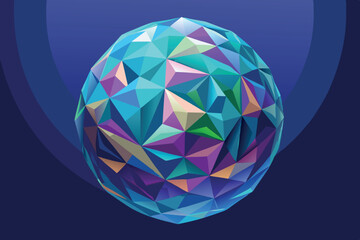 Fototapete - Colorful geometric sphere with triangular facets on a dark background