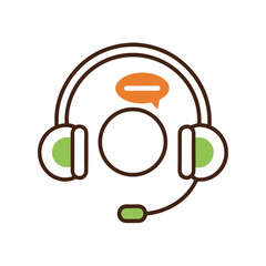 Fototapete - Customer Service Icon with Headset and Speech Bubble Flat Design Communication Business Symbol Minimalist Style for Website Design