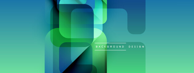 Poster - Abstract geometric shapes overlap, creating vibrant gradient background. Blue, green hues dominate composition. Modern design element.