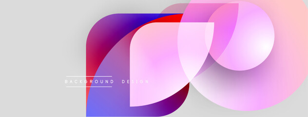 Aufkleber - Abstract shapes overlap, creating vibrant color gradients. Soft pinks, blues, reds blend seamlessly on light gray background. Modern design element.