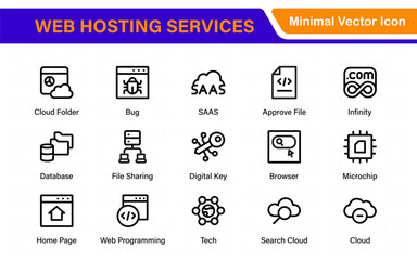 Fototapete - Set of web hosting and cloud services icons. Linear style icon bundle.Outline icon collection.