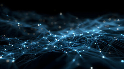 Aufkleber - A digital abstract network of interconnected points and lines forming a glowing web pattern on a dark background, symbolizing data flow and connectivity.