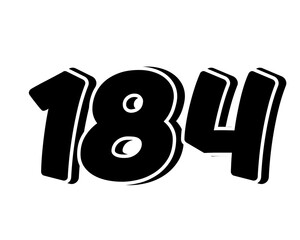 Poster - Stylized black number 184 on transparent background, with a bold, 3D appearance and shadow effects for added depth and dimension.