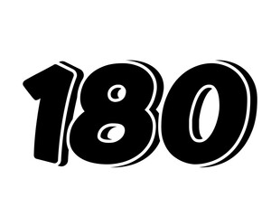 Poster - Stylized black number 180 on transparent background, with a bold, 3D appearance and shadow effects for added depth and dimension.