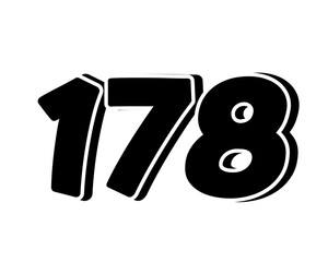 Poster - Stylized black number 178 on transparent background, with a bold, 3D appearance and shadow effects for added depth and dimension.