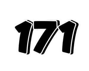 Poster - Stylized black number 171 on transparent background, with a bold, 3D appearance and shadow effects for added depth and dimension.