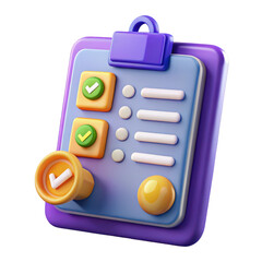 Poster - A delightful cartoon illustration showing a clipboard with completed tasks, checklist boxes, and a validation stamp on a transparent backdrop.