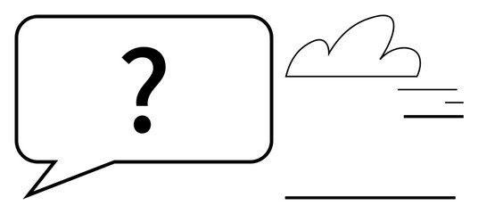 Poster - Question mark in chat bubble beside cloud and horizontal lines symbolizing inquiry, communication, clarity. Ideal for problem solving, customer support, minimal design, brainstorming, interaction