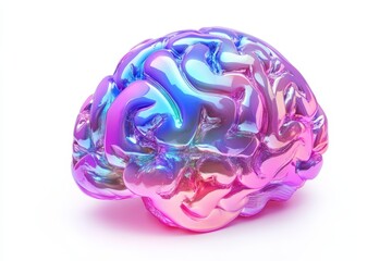 Poster - Vibrant iridescent brain icon showcasing a gradient of colors radiating creativity and innovation in a modern digital design
