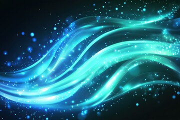 Poster - Flowing abstract light lines create a dynamic visual experience with wavy patterns and sparkling effects set against a dark background