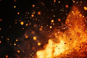 Poster - Large explosion of flames and sparks erupting intensely in a dark environment during a nighttime event