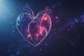 Poster - Heart visualization with digital elements representing medical services and health technology advancements in modern science environments