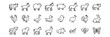 © thrash - Farm animals line icon set. Vector pictograms of domestic goose, turkey, chick, duckling, duck, sheep, horse, pig, donkey, ox, thin linear illustration.