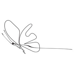 Fototapete - Butterfly in One continuous line drawing. Beautiful flying moth for wellbeing beauty or spa salon logo and divider concept in simple linear style. Editable stroke. Doodle vector illustration