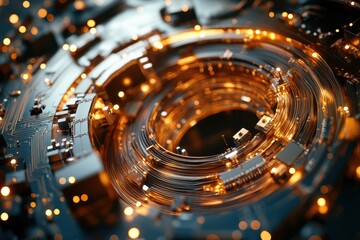 Poster - Intricate design of a toroidal inductor circuit board showcasing complex patterns and glowing details