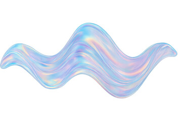 Poster - Abstract pastel pearly holographic flowing wave on transparent background, ideal for modern trendy designs