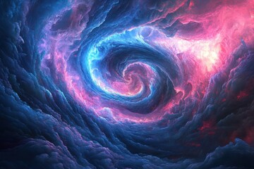 Poster - Abstract swirl art featuring intricate blue and pink patterns with a dreamy atmosphere and captivating depth, creating a sense of movement and emotion