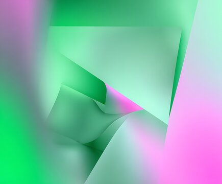 Abstract overlapping shapes in green and pink