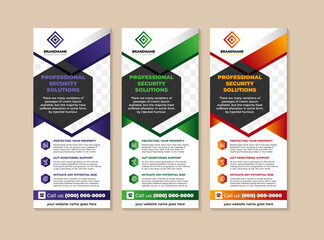 Poster - Professional security guards solution signage template was designed for business it's professional and eye catching. infographics and photo space elements on white background.