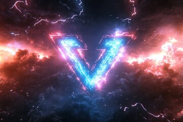 Poster - Versus logo glowing against vibrant holographic background with dynamic lightning effects in a surreal cosmic setting