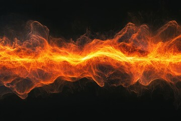 Poster - Vibrant orange and red abstract horizontal wallpaper featuring dynamic flame-like patterns against a dark background