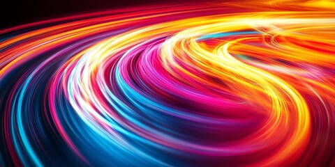 Poster - Vivid Colorful Light Trails Abstract Artwork with Bright Neon Swirls in Dark Background