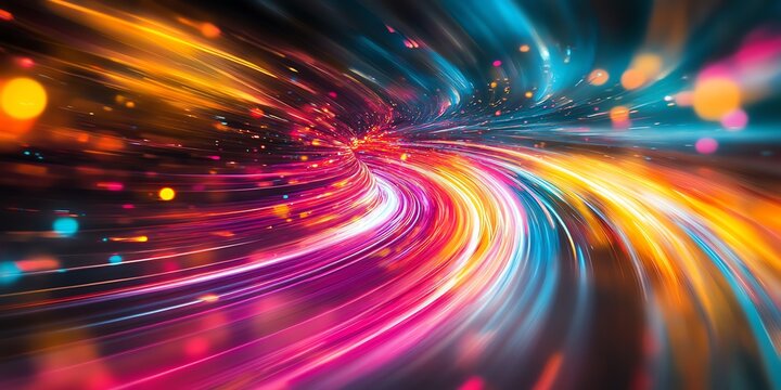 Vibrant Colorful Light Trails Abstract Digital Art with Bright Dynamic Motion