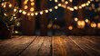 © anurak - A high-resolution night-time product display scene with a beautifully blurred bokeh background featuring warm lights in soft golden and amber tones. In the foreground, place a rustic vintage wooden