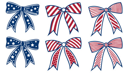 Poster - Collection of patriotic bows in red white and blue with stars and stripes patterns design