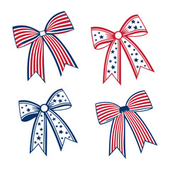 Poster - Collection of four patriotic bows with stars and stripes in red white and blue colors