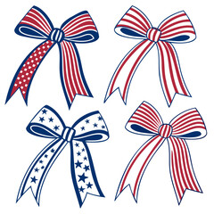 Poster - Four patriotic bows with red and white stripes and stars on a white background design