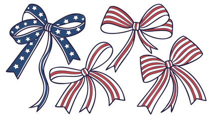 Poster - Illustration of five patriotic bows featuring stars and stripes designs arranged together