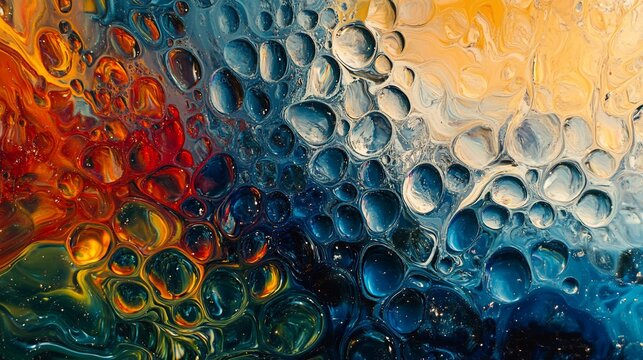 Abstract Fluid Art: Dynamic Interplay of Colors and Organic Bubbles